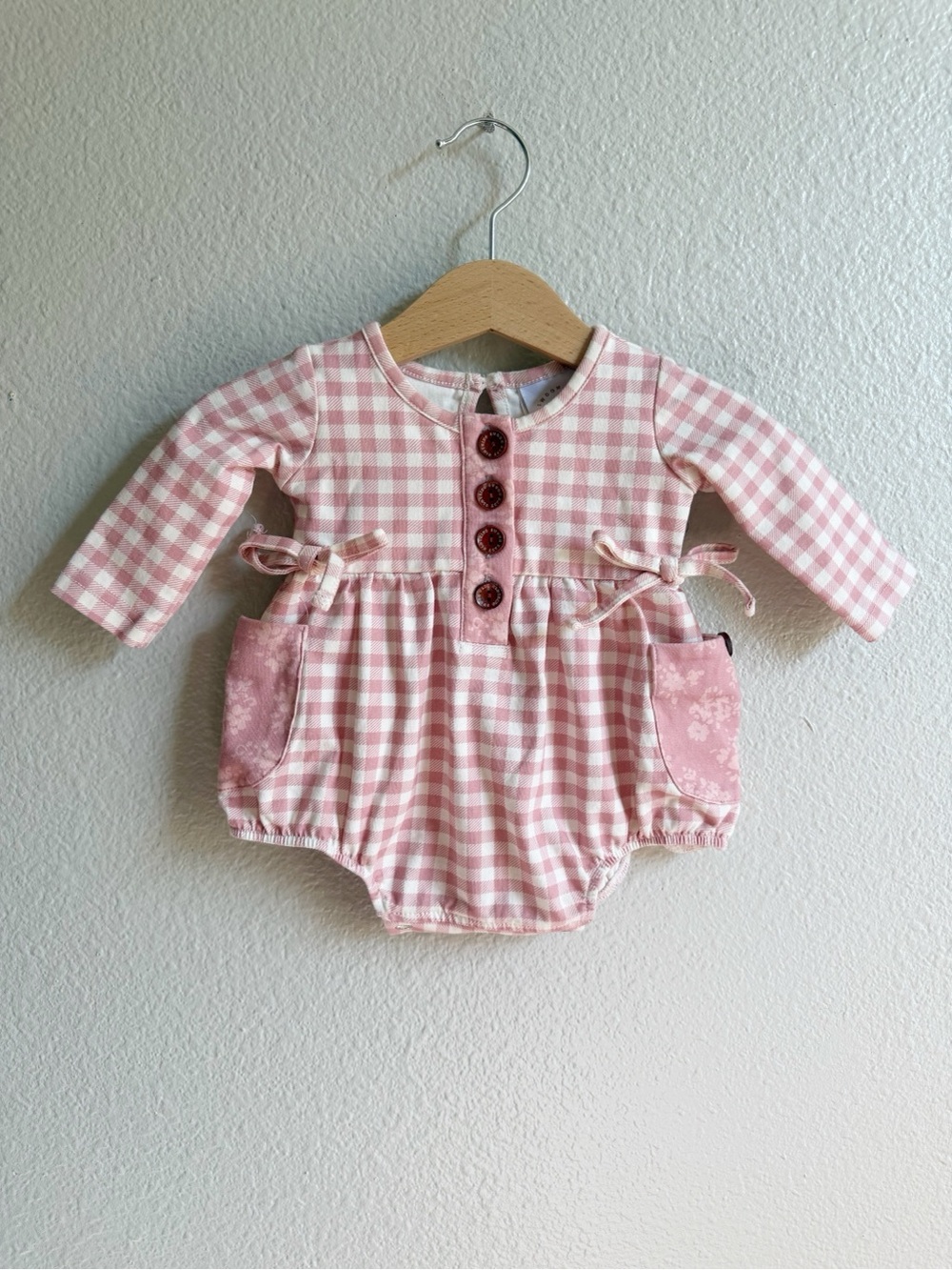 Swoon Baby Pink Gingham Long Sleeve Bubble Baby Girl Size Newborn